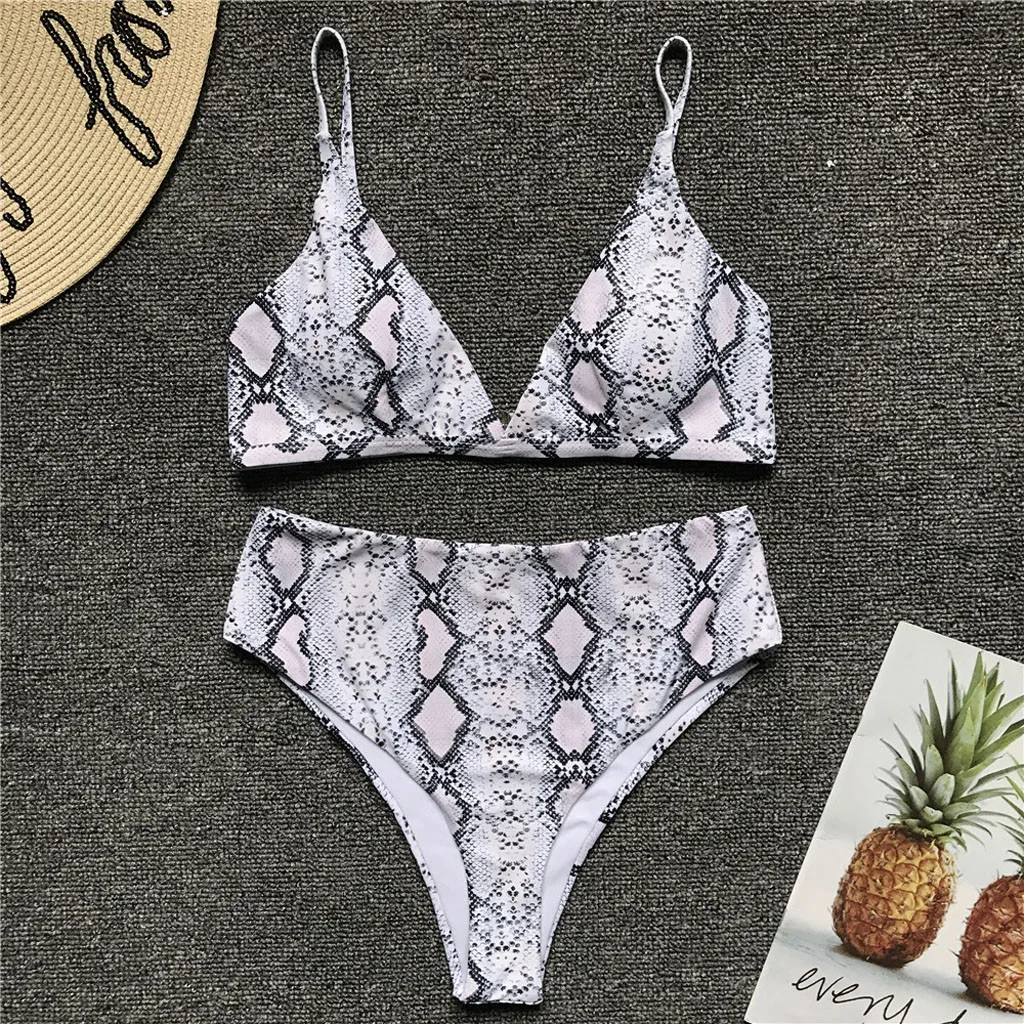 

High Waist Bikini Set Sexy Bandeau Swimsuit Women Snake Print Swimwear Women Summer Bathing Suit Brazilian Bikinis 2019 #N