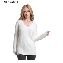 

MS VASSA Spring Women Sweaters White 2018 New Ladies Shirt Collar Jumpers Long Sleeve Pullovers Casual Oversized