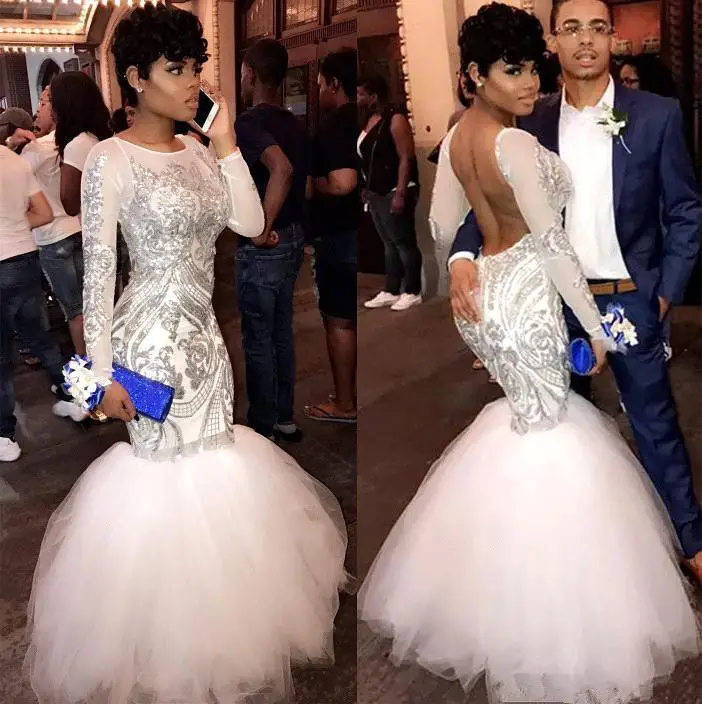 silver sequin mermaid prom dress