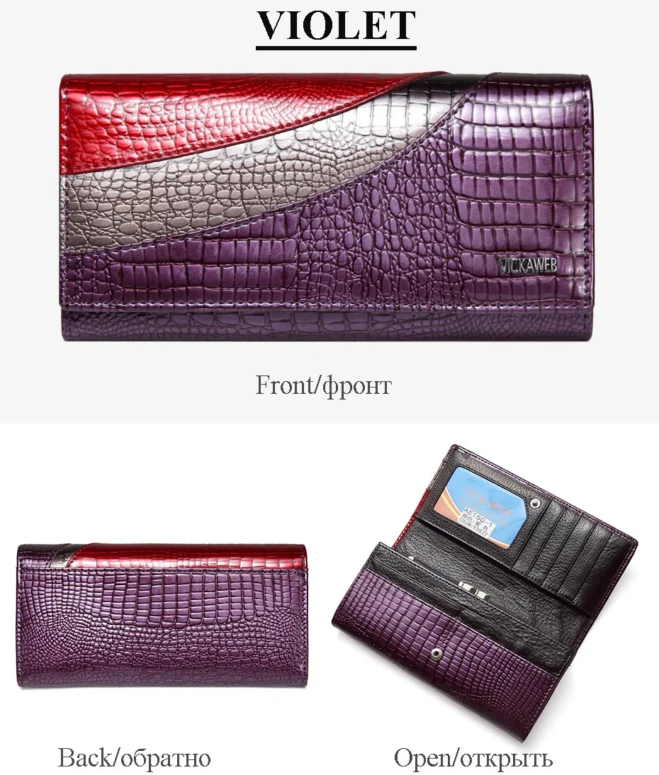 VICKAWEB Wallet Female Patchwork Long Women Wallets Genuine Leather Purses Ladies Vintage Hasp Purse Alligator Standard Wallets-AE150-1-022
