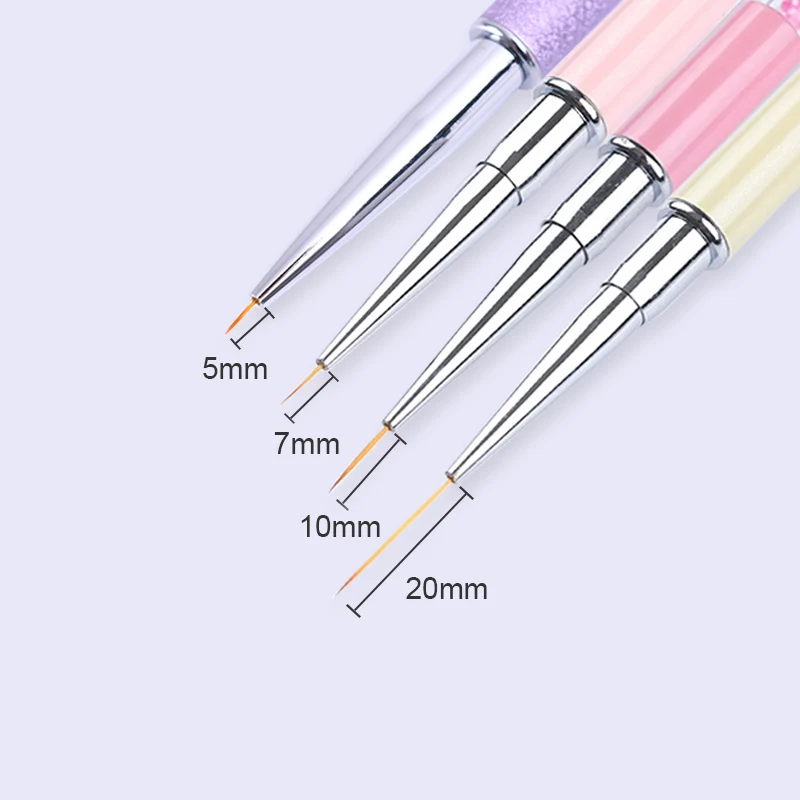 

4Pcs UV Gel Liner Painting Brush 5mm 7mm 10mm 20mm Colorful Bead Handle with Cap Manicure Nail Art Drawing Pen Tool