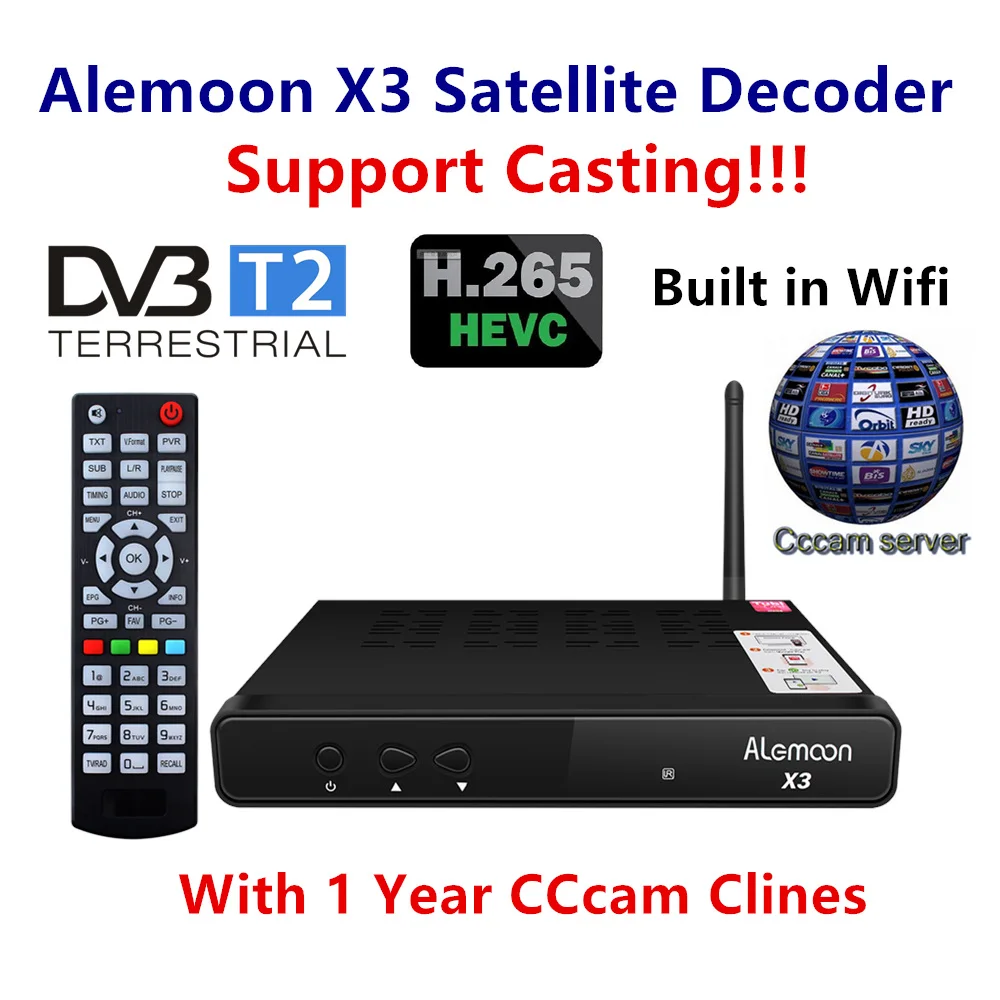 

Gotit ALEMOON X3 DVB-T2 Smart Digital Terrestrial Receiver casting H.265 Decoder full HD 1080P +1 Year Europe Spain CCcam clines