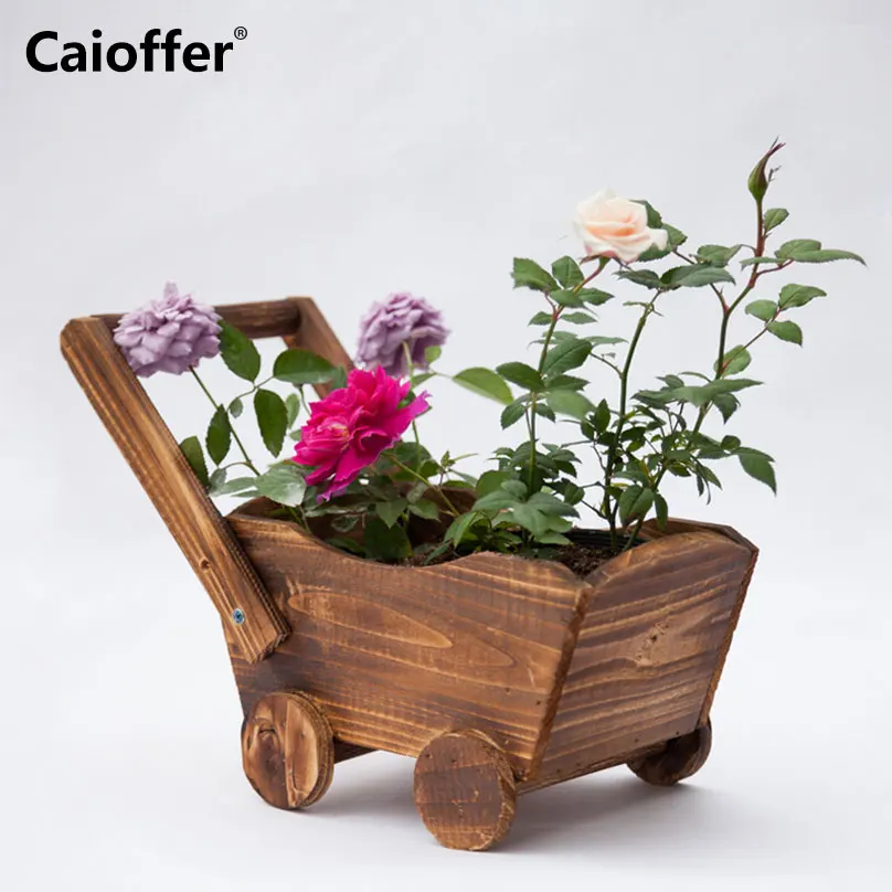 Caioffer Handmade Wooden Pot Floor Stand Mini Flowerpot For Cactuses Succulent Flowers Plant Cartoon Cart Style Bloempot 37*17cm Caioffer Handmade Wooden Pot Floor Stand Mini Flowerpot For Cactuses Succulent Flowers Plant Cartoon Cart Style Bloempot 37*17cm