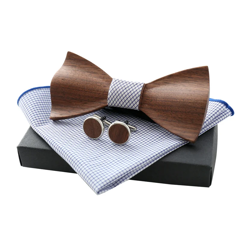 Unisex High-end Natural Wood Raised Bow Tie For Wedding Logo Customized Wooden Ties Set 6 Color Free Handkerchief Z304SQ - Цвет: C5