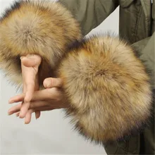 Одна пара перчаток с искусственным кроличьим мехом, нарукавники, зимние теплые напульсники, женские элегантные рукавицы, рукавицы с манжетами