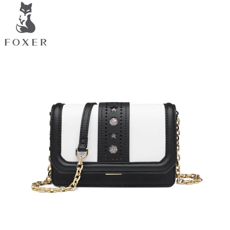 

FOXER Retro black and white hit the color package female 2019 new casual messenger bag simple small square bag branded handbag