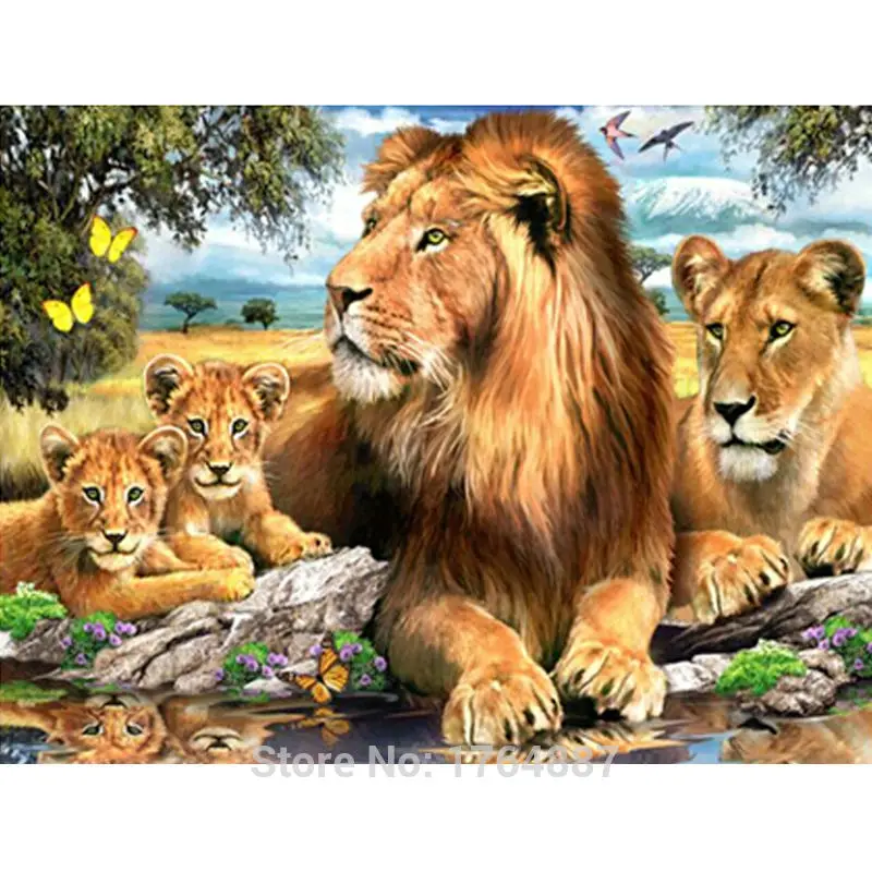 5D Diy Diamond Embroidery Lion Family Painting Cross Stitch All Round Drill Animal Series Male Child Mosaic | Дом и сад