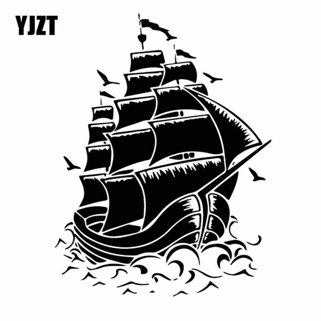 YJZT 13.9CM*18.2CM Ship Boat Ocean Sea Vinly Decal Decor Art Picture  Delicate Car Sticker Black/Silver C27-0411 - AliExpress