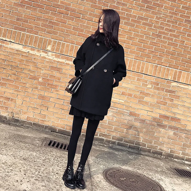 Taille Survêtement Lâche Pour De Manteau Mode Black Laine Turn Femmes Automne Nouveau Collar Mélanges Plus Hiver Grande down Noir Les La Z7wHqY
