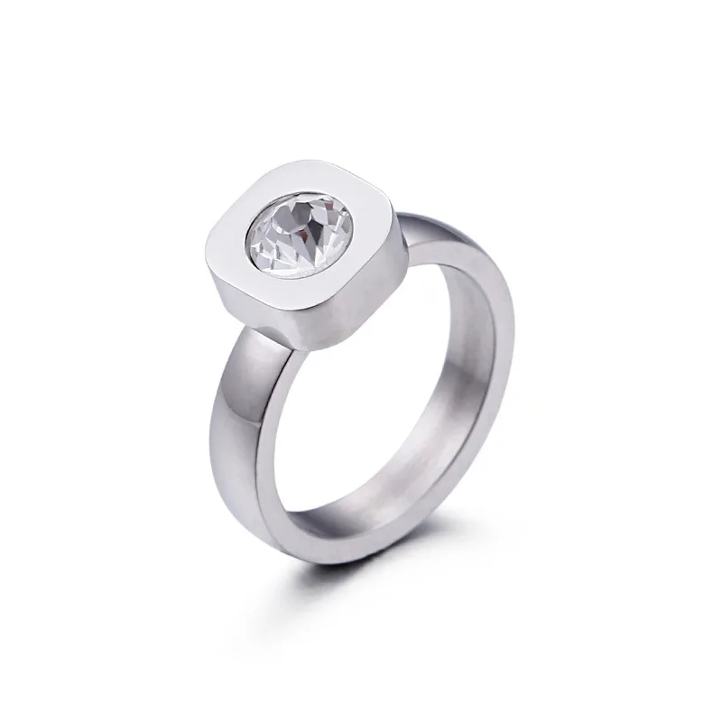 Новые цветные кольца с камнем для женщин, размер 6-9, нержавеющая сталь, золото/серебро, кольца на палец для девушек, обручальные кольца, подарок - Цвет основного камня: White (Silver)