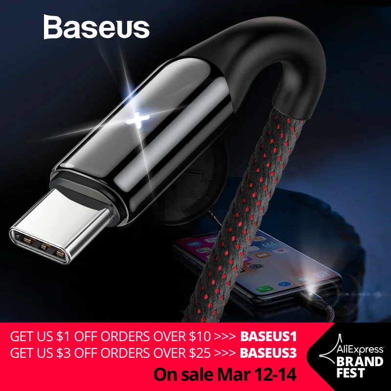 

Baseus USB Type C Cable For Samsung Galaxy S9 S8 Plus Quick Charge 3.0 Charging Cable For Xiaomi USB-C Type-C Cable
