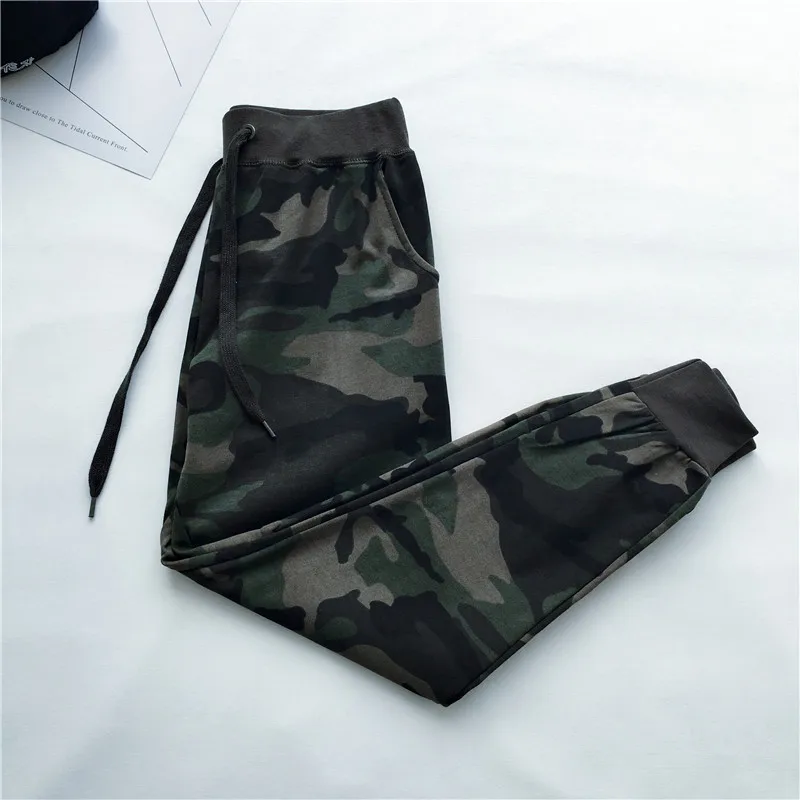

New Spring Autumn Cotton Camouflage Pants Women Elastic Waist Drawstring Pencil Pants Sporting Trousers Female Leggings Mw384
