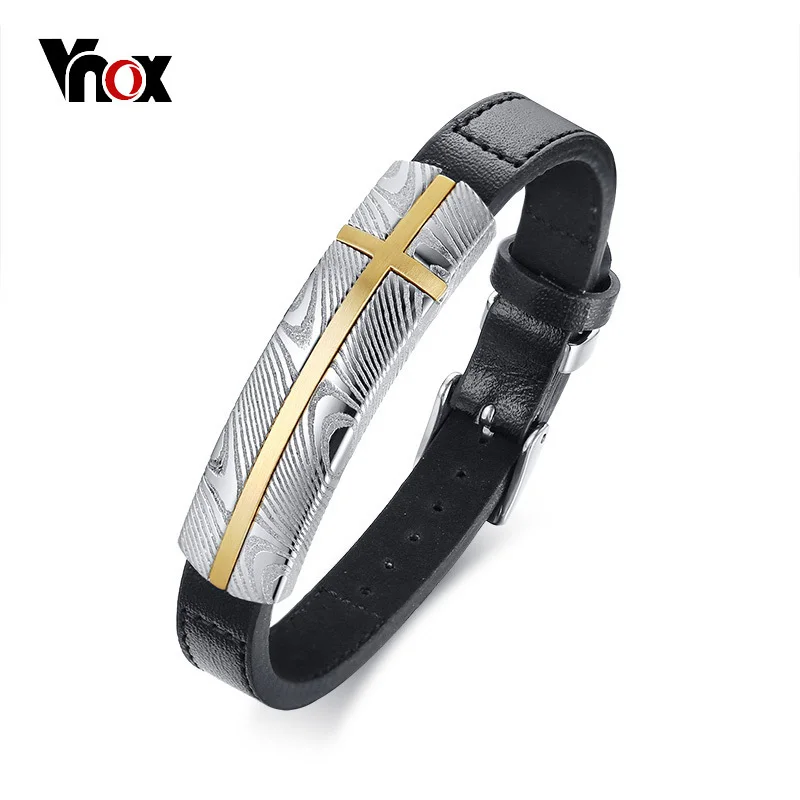 Vnox Top Quality Damascus Steel Genuine Leather Bracelet for Men Adjustable Bangle Textured Stainless Steel Gentlemen Jewelry Vnox Top Quality Damascus Steel Genuine Leather Bracelet for Men Adjustable Bangle Textured Stainless Steel Gentlemen Jewelry