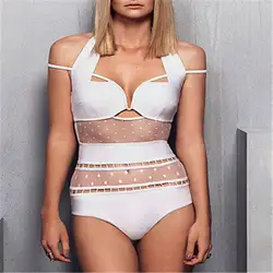 Новое поступление 2017 года женские купальники сплошной купальник Push Up Padded Bandeau Кружева сетки бикини купальники купальник Монокини