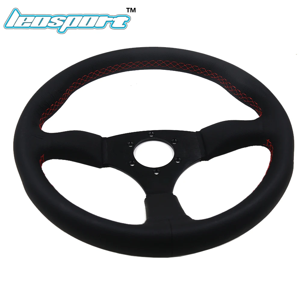 350mm para a para a Corrida Realmente de Couro Leosport 14 Corrida Volante Linha Vermelha Volante Racing Game Steering Wheel 7 China leather racing steering wheel Suppliers