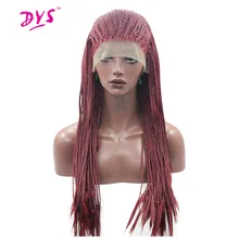 Deyngs 18-28”Long Braid Straight Lace Front Wigs For Black Women Red Color Hair Natural Synthetic Hair Wig Heat Resistant Fiber