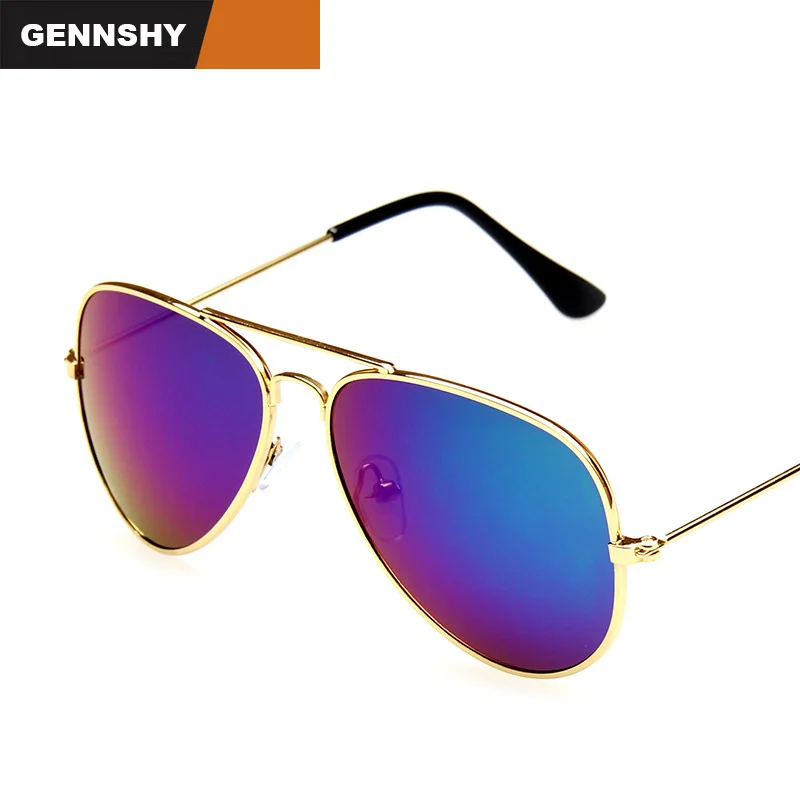 Модные солнцезащитные очки для детей, брендовые дизайнерские солнцезащитные очки для мальчиков, детские очки в золотой оправе, очки с синими зеркальными линзами, металлические очки UV400