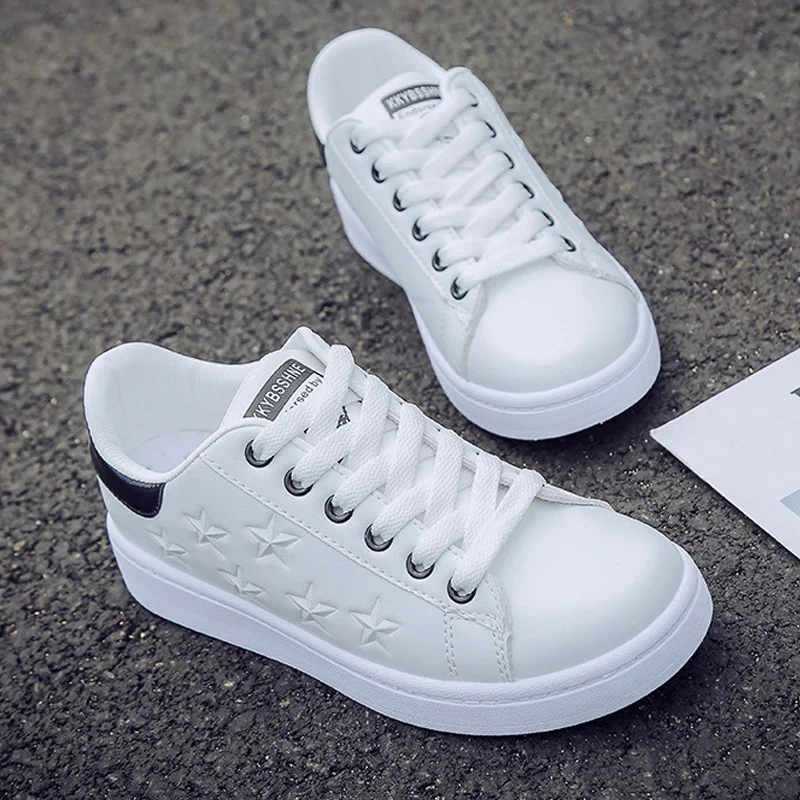 

Women Fashion Sneakers 2019 White Casual Platform Shoes Women Vulcanized Shoes Female Lace Up Chunky Sneakers Leather Star Shoes