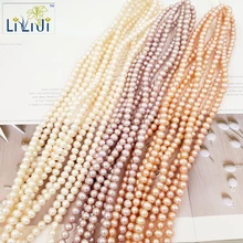 Lii Ji, натуральный, 3 цвета на выбор, бусины из пресноводного жемчуга, 7-8 мм, близорукая круглая форма для браслета DIY, ожерелье около 40 см
