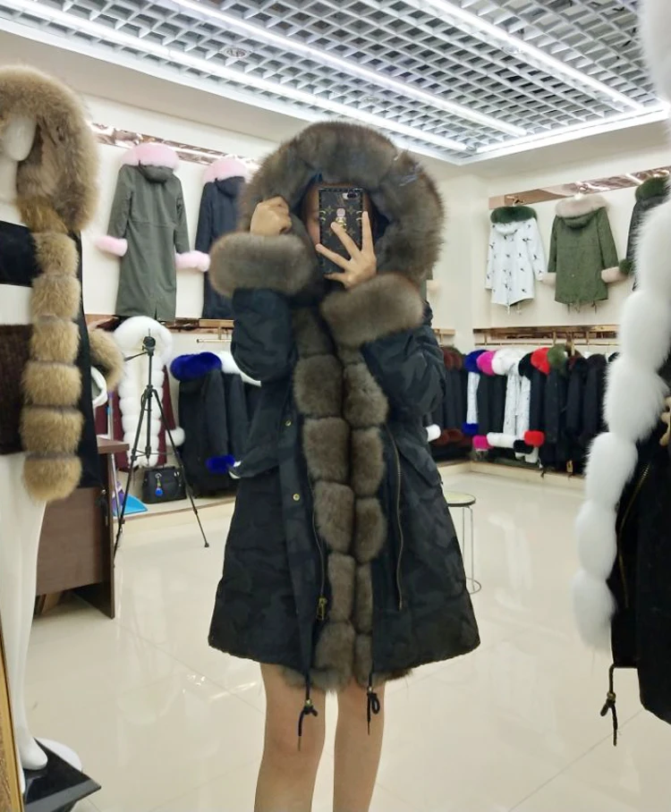 

Women real rex rabbit fur liner parka coat with fox fur collar and cuff female long-sleeved jacket detachable liner hooded