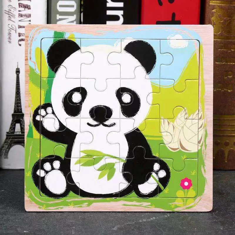 Danuyli Лидер продаж 1 шт. 16 кусочков маленькая игрушка-головоломка детские животные деревянные пазлы детские развивающие игрушки для малышей - Цвет: panda