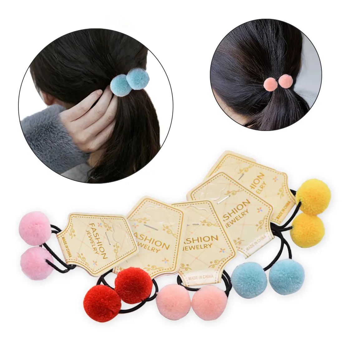 

Cute Ponytail Rope Headdress Headwear Fur Ball With Elastic Band Ribbon Accessories Headband scrunchie rope