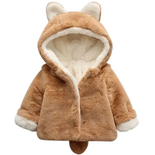 Зимнее пальто для маленьких девочек и мальчиков от 6 до 36 месяцев, куртка для маленьких девочек и мальчиков мягкая теплая одежда с капюшоном верхняя одежда с изображением лисы - Цвет: Brown