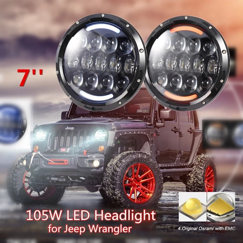 

Black 7" LED Headlights for Lada 4x4 urban Niva Car Light DRL Headlamp For Jeep Wrangler JK LJ CJ TJ FJ Patriot Liberty Hummer