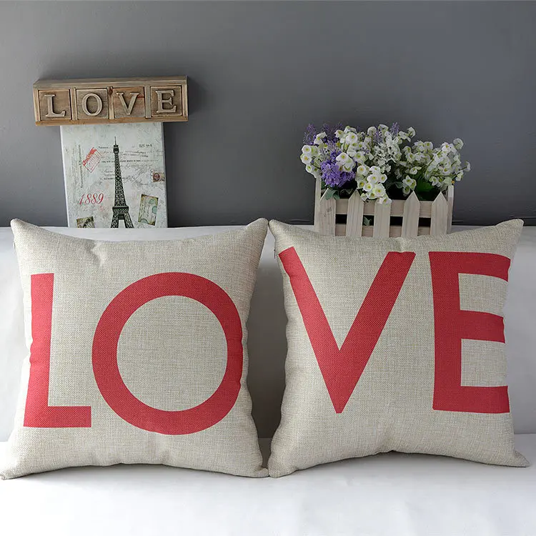 Love pillow cover, creative Wedding red letter lover couple throw pillow case pillowcase