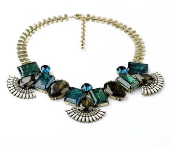 

Fashion Women Jewelry 2014 Resin Glass Zinc Alloy Green Glass Necklaces Pendants Stone