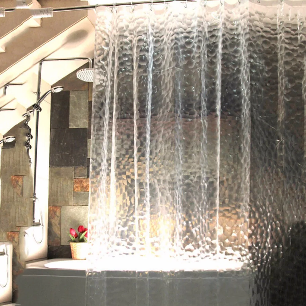 

3D Sanitary Ware Suite Water Effect Cube Design EVA Bathing Shower Curtain Water Resistance Home Bathroom Waterproof Curtains