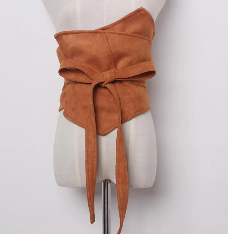 Для женщин взлетно-посадочной полосы моды искусственная замша Широкие пояса женские винтажные платья Корсеты пояс с пряжкой украшения