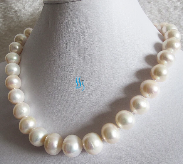 

0001307 12-15mm White Freshwater Pearl Necklace AA Big Size Fashion Jewelry