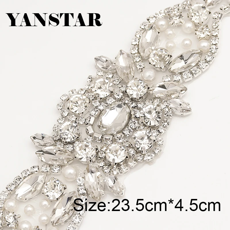 YANSTAR (30pcs) 도매 라인 석 Appliques 벨트 손 바느질 크리스탈 Appliques 신부 가운 벨트 YS840