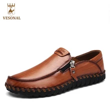 VESONAL 2017 Brand Handcraft Casual Footwear Men Shoes Adult Male Loafers Leather Autumn Driver Walking Zipper Ons Breathable