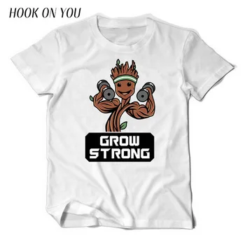 2017 Summer Fashion Men T-Shirt Guardians of the Galaxy Groot Grow Strong Print T Shirt 100%Cotton Tee  Casual Tops Cool Clothes