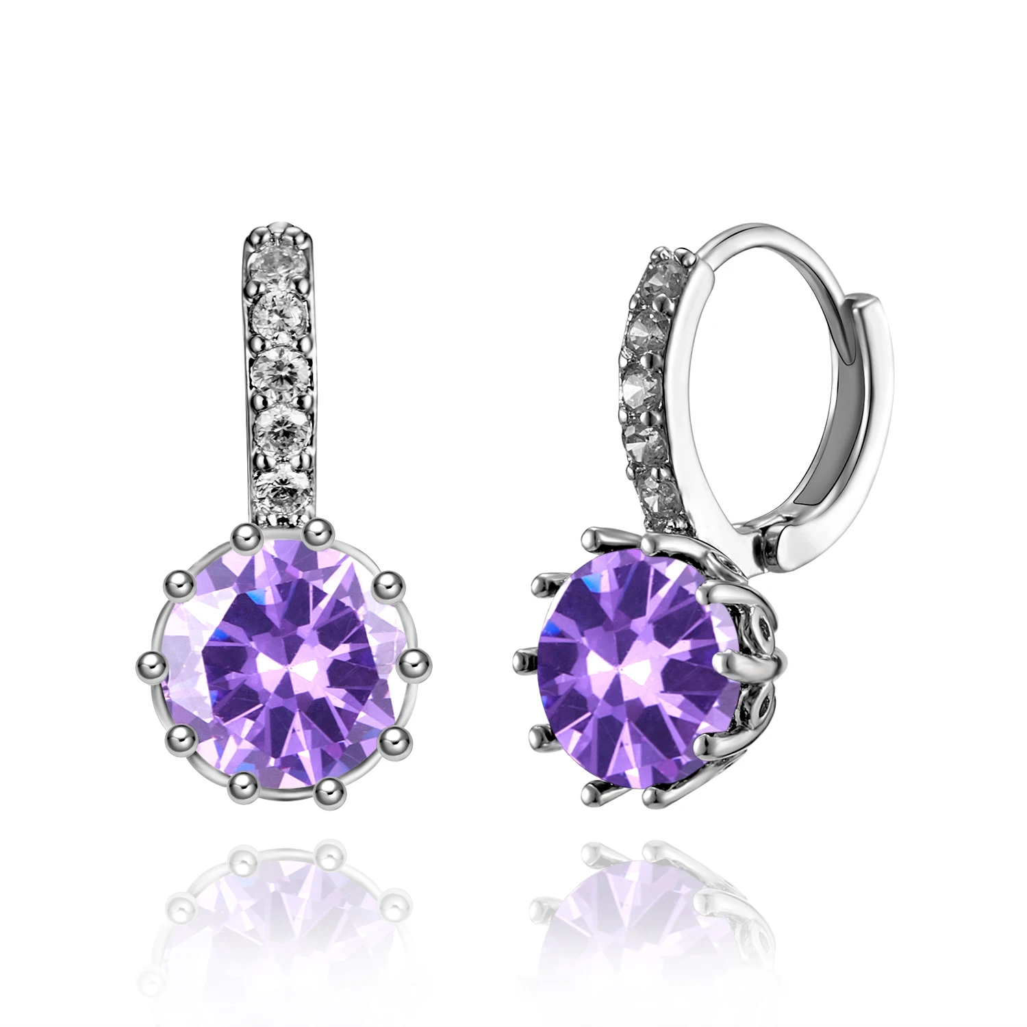 

New Crystal Round Shape Ear Stud Earrings For Women Cubic Zircon Crown Ear Studs Women Wedding Bride Jewelry