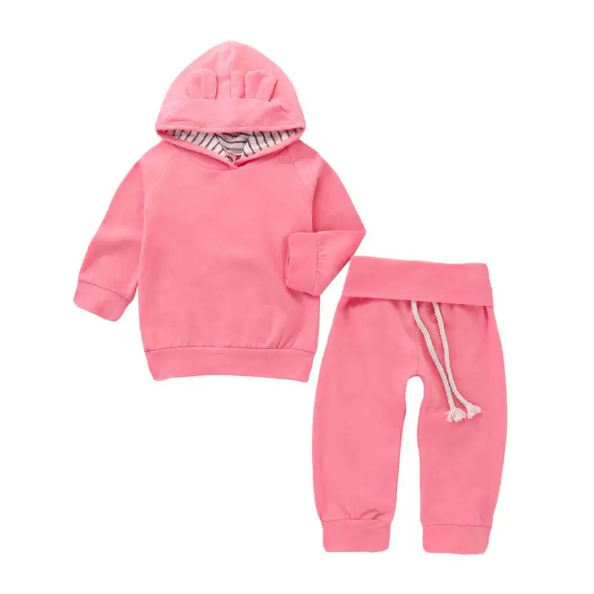 

Arloneet Newborn Baby Boys Girls baby girl clothes casual suits Solid Hoodie Cartoon Ears Tops+ Pants Clothes Sets l0731