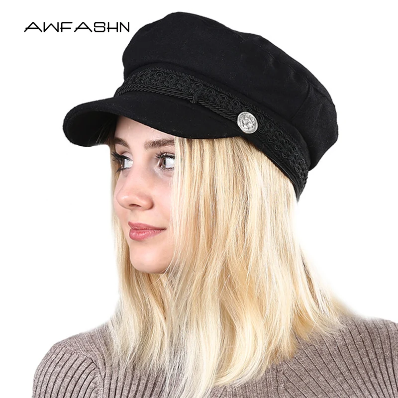 

2019 Military Hat spring Hats For Women Ladies Military Hat Cap Female Black Grey Casquette Militaire Gorra Plana Military Cap