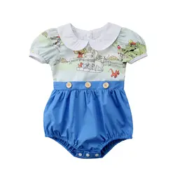 Для новорожденных для маленьких девочек Комбинезон Цветочный принт мультфильм шаблон комбинезон женский пляжный костюм летняя одежда