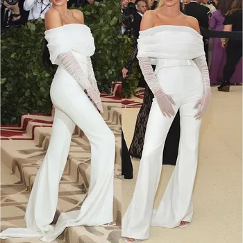 

2019 Summer White Sexy Jumpsuit Women Off Shoulder Mesh Long Sleeve Rompers Club Party Casual Overalls