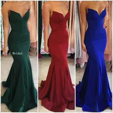 Темно-зеленый/бордовый/платье с юбкой годе Королевского синего цвета Выпускные платья милое длиной до пола эластичное атласное длинное вечернее платье