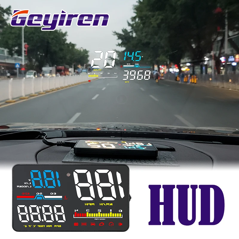 

GEYIREN D5000 head-up display OBD film smart display speedometer temperature car electronics speed projector on the windshield