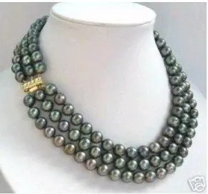 

Charming 3 row TAHITIAN black 8MM AKOYA PEARL 14 K GOLD Clasp NECKLACE Fashion Free shipping