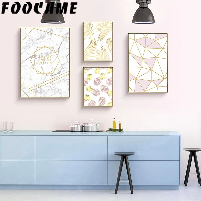 

FOOCAME Abstract Gold Geometric Pineapple Grass Wall Art Canvas Painting Nordic Poster Print Living Room Decoration Pictures