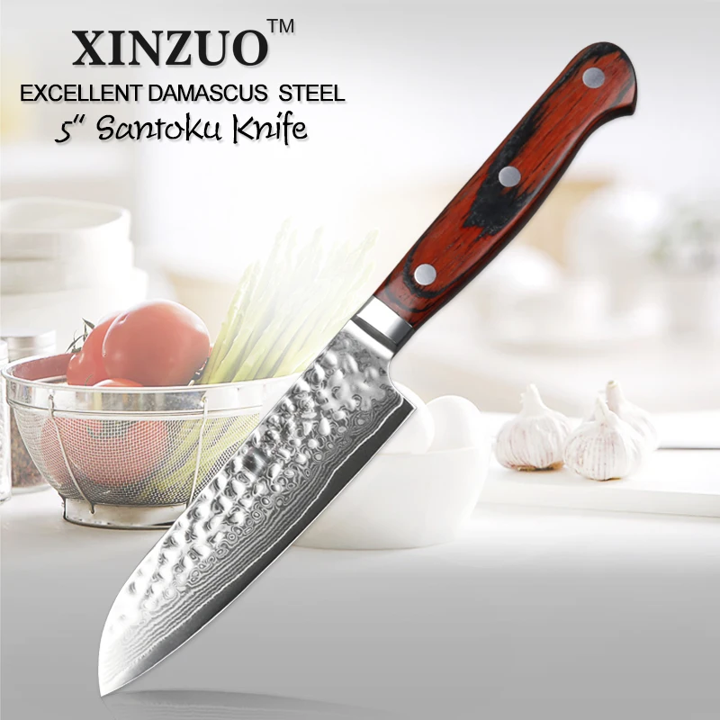 XINZUO 5"Santoku Knife Damascus Steel Professional Grade Stainless Steel Kitchen Knife Chef