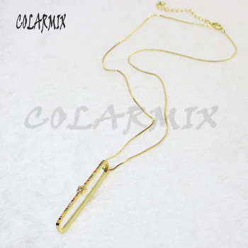 

Fashion rainbow color zircon Rectangle pendant necklace simple style pendant necklace 5661