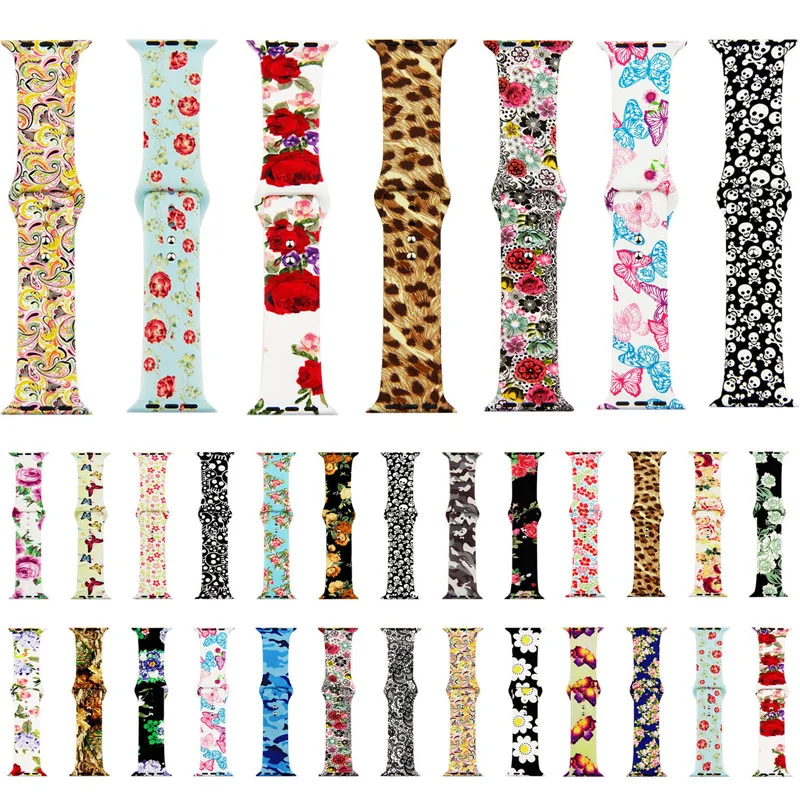 

Sport Strap For Apple Watch Band 4 44mm 40mm Floral Flower Soft Silicone bracelet For iWatch Series 3 2 1 Band 42mm 38mm Strap