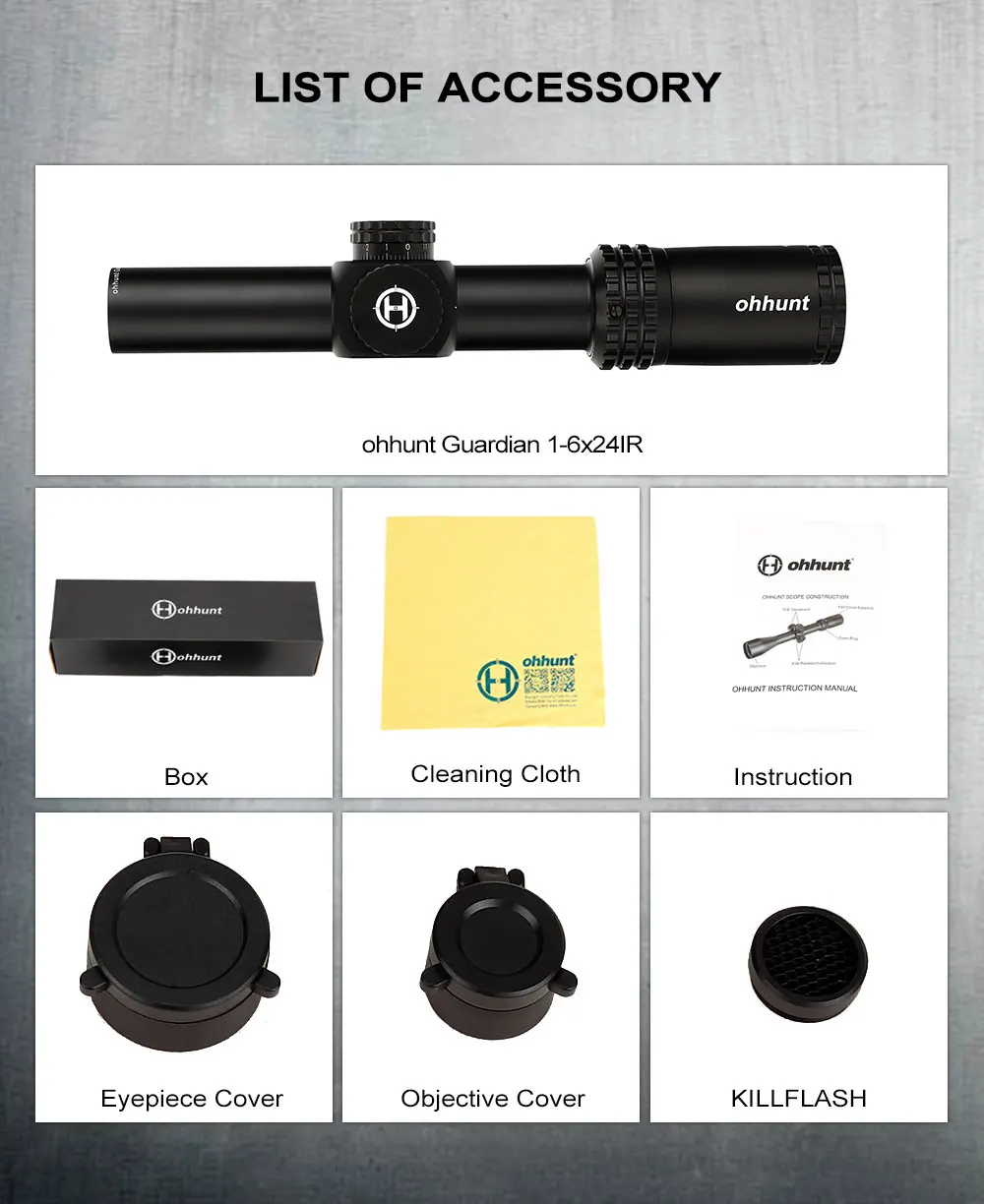 ohhunt Guardian 1-6X24 IR Hunting Riflescopes Compact Glass Etched Reticle llluminate Turrets Lock Reset Tactical Optical Sight