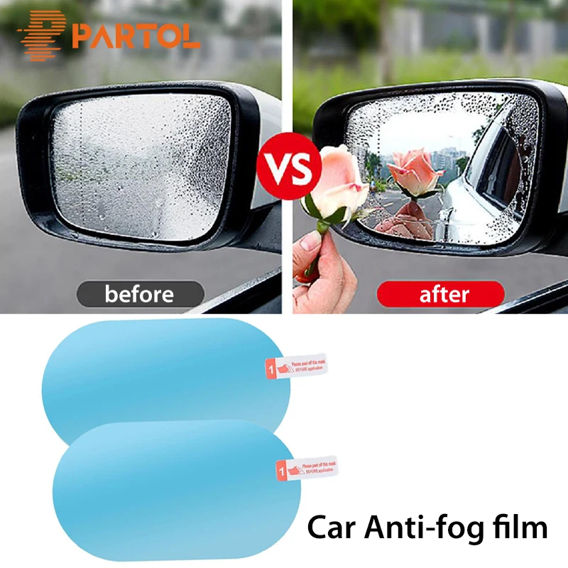 

Partol 2Pcs Oval Car Blue Rearview Mirror Protective Film Anti Fog Membrane Anti Glare Waterproof Window Rainproof Clear Sticker